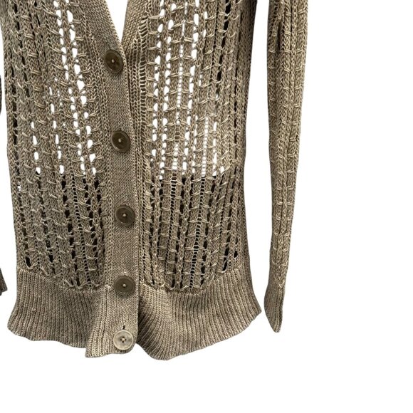 Talbots Womens Open Knit Linen Cardigan Sweater Beige Button Front Size M - Picture 7 of 7